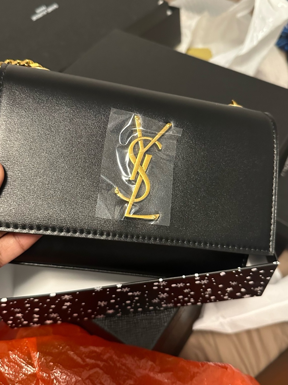 Saint Laurent Black Leather Crossbody with Gold YSL Monogram